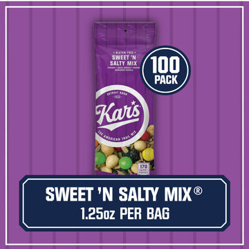 Kars Nuts Sweet N Salty Trail Mix, 1.25 Oz Individual Snack Packs - Pack Of 100 - Easy And Quick Snacks For Adults And Kids