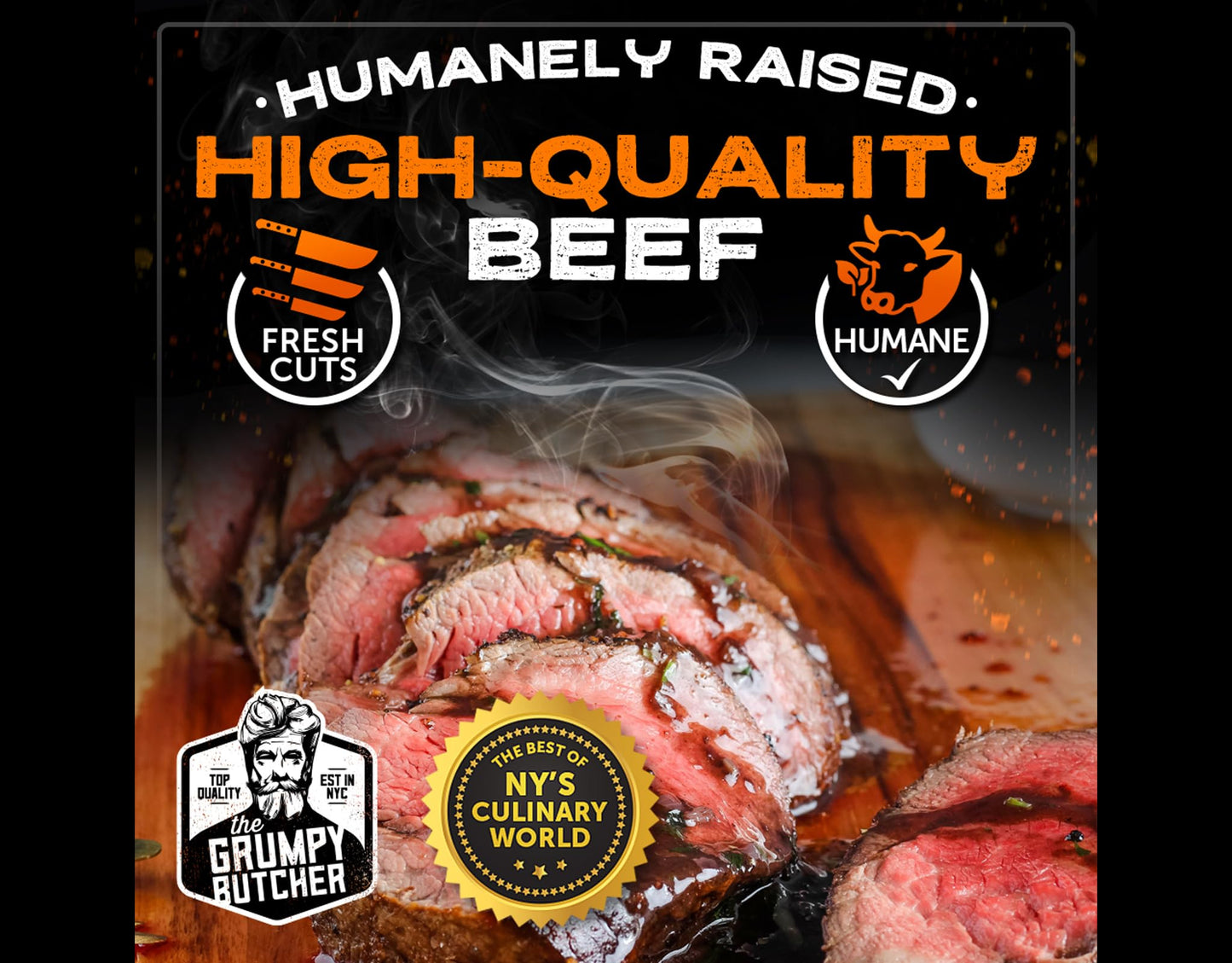 Grumpy Butcher 4 Large Filet Mignon Steaks, 8 Oz Each: Prime Steak House Size Beef Tenderloin Center Cut - With Steaks Gift Pack