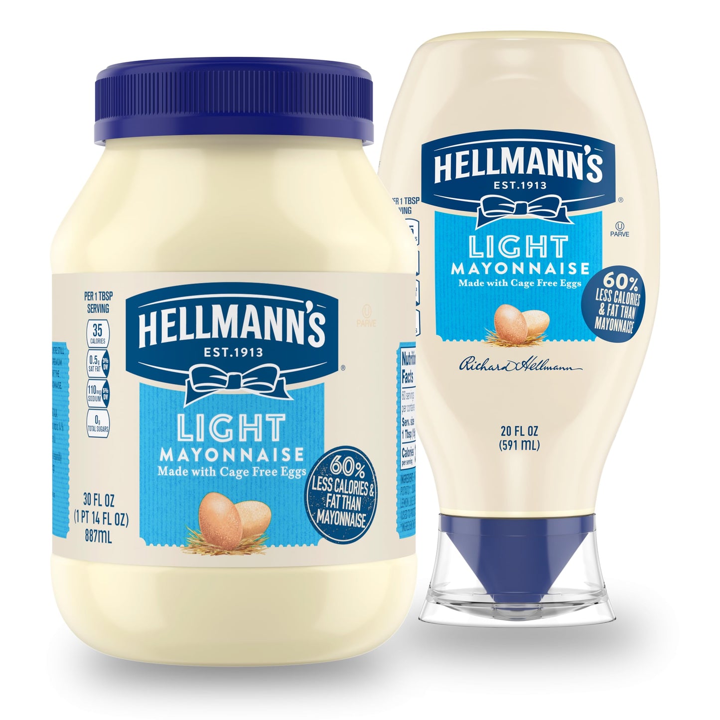 Hellmann's Light Mayonnaise Light Mayo Squeeze Bottle For a Creamy Condiment for Sandwiches and Simple Meals Made With 100% Cage