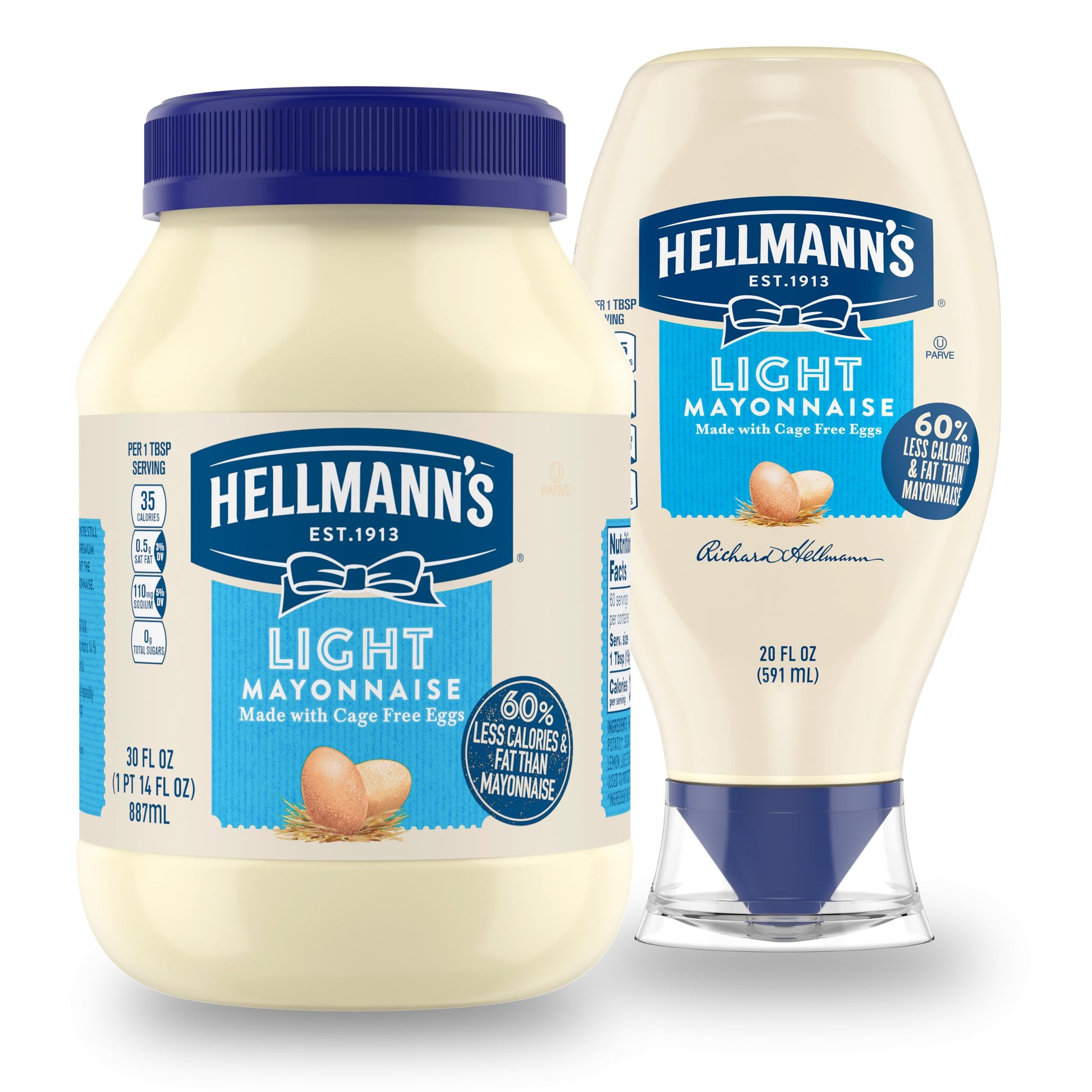 Hellmann's Light Mayonnaise Light Mayo Squeeze Bottle For a Creamy Condiment for Sandwiches and Simple Meals Made With 100% Cage