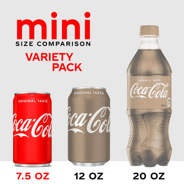 Coca-Cola Mini Can Variety Pack, 30 Cans (10 Each: Coke Classic, Diet Coke, Sprite), 7.5 Fl Oz, Red/White/Clear