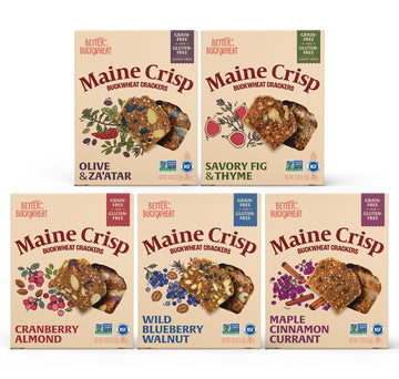 Maine Crisp Variety 5 Pack, Gluten Free Crackers - Snack Crackers, Grain Free, Non-Gmo - Cranberry Almond, Cinnamon Maple, Savor