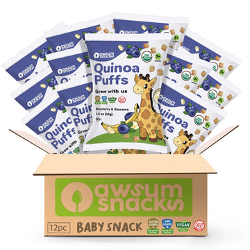 Awsum Snacks | Baby Puffs | Healthy Kids Snacks - 12 Bags - Usda Organic | Kosher | Non Gmo | Gluten Free |No Sugar (Banana & Bl