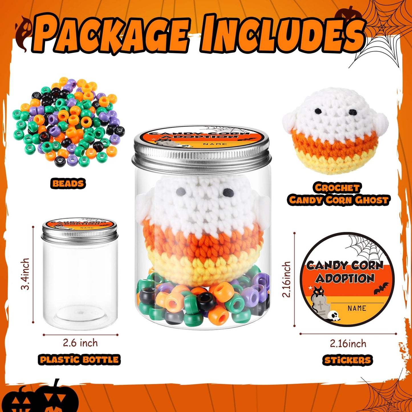 Poen Halloween Candy Corn Boo Basket Stuffers Halloween DIY Toy Plush Crochet Candy Corn Handmade Doll Ghost Spooky Creepy Horro