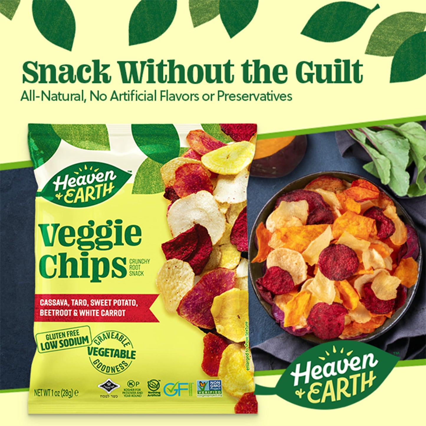 Heaven & Earth Veggie Chips, Root Vegetable Medley Chips 1Oz (6 Pack) Thin & Crisp | Perfect Snack & Salad Topper | Non Gmo | Ce