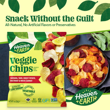 Heaven & Earth Veggie Chips, Root Vegetable Medley Chips 1Oz (6 Pack) Thin & Crisp | Perfect Snack & Salad Topper | Non Gmo | Ce
