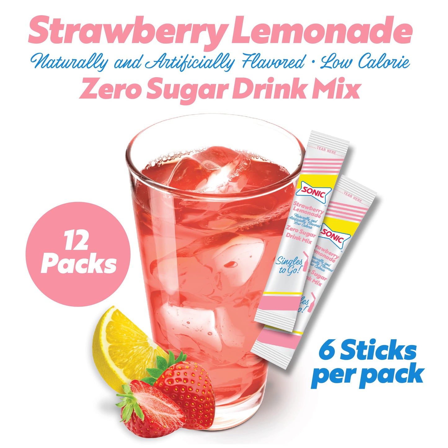 Sonic Singles to Go Powdered Drink Mix  Strawberry Lemonade  6 Sticks per Box  6 Boxes included (36 Sticks Total)