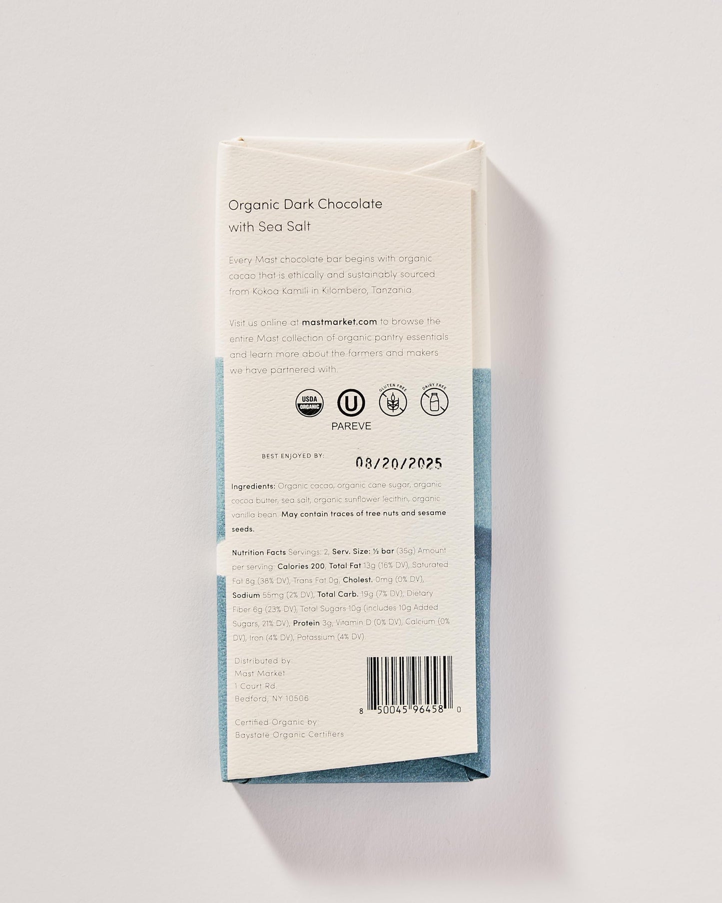 Mast Chocolate Bars | 6 Pack | Organic, Kosher | Classic 2.5Oz Each (6 Bars, Organic Dark Chocolate With Sea Salt)