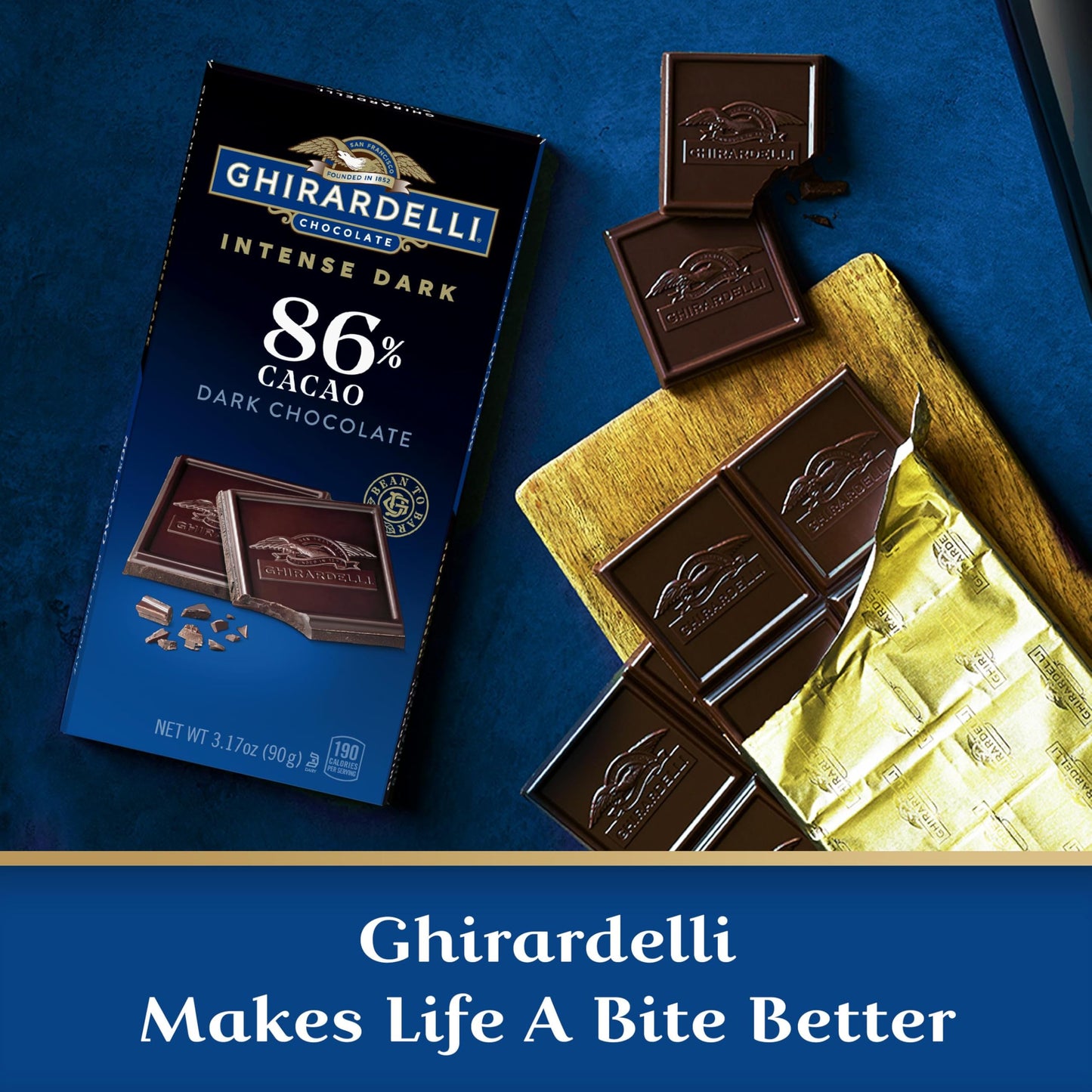 GHIRARDELLI Intense Dark Chocolate Bar  86% Cacao  3.17 Oz Bar