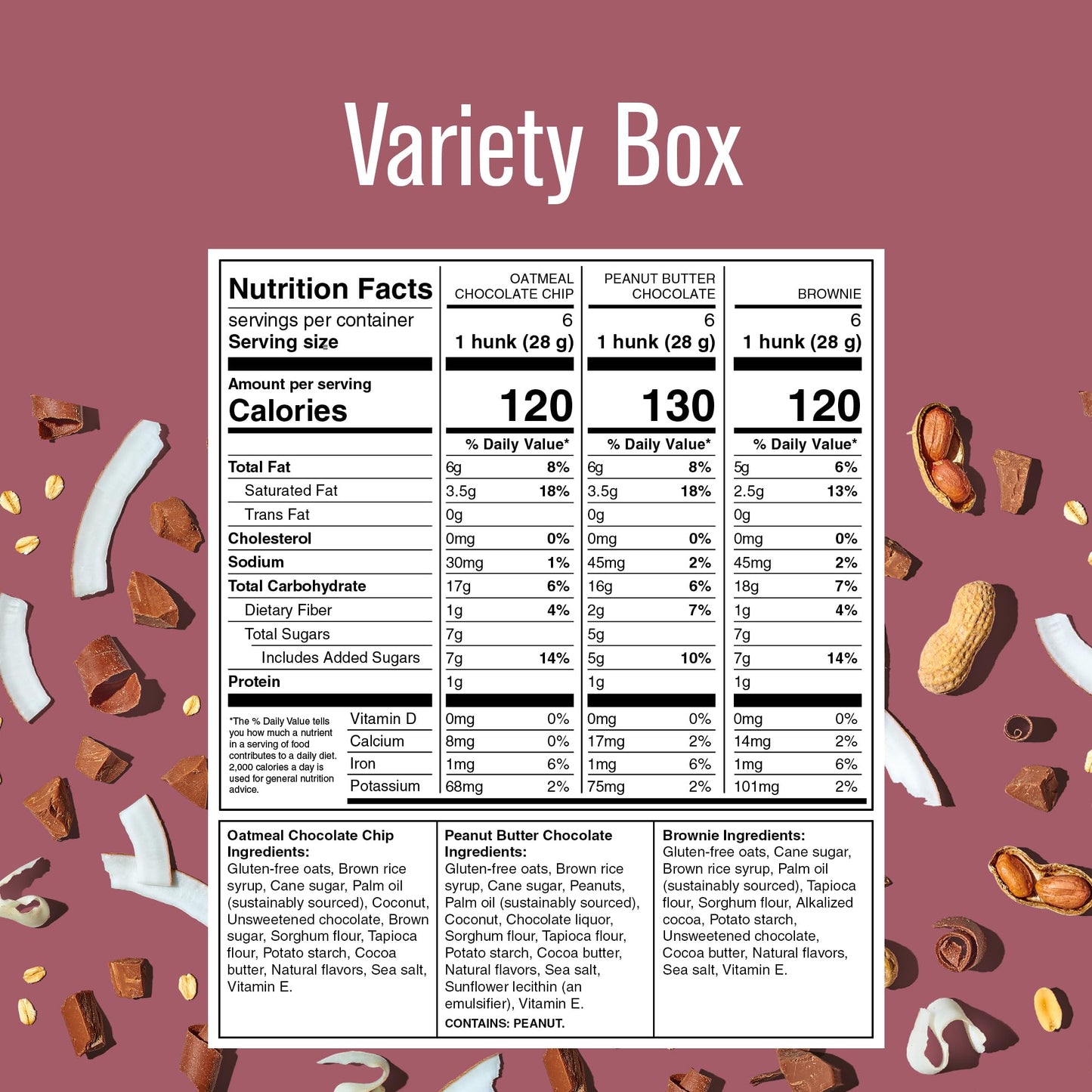 Heavenly Hunks Variety Gift Box 6oz Bags (6 Pack) - Oatmeal Chocolate Chip  Peanut Butter Chocolate & Brownie Bites