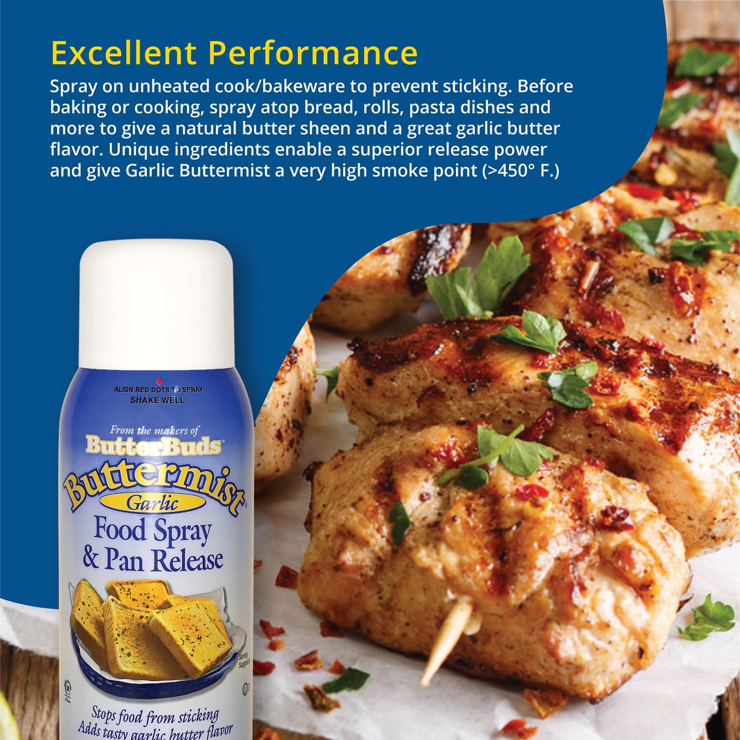 BUTTER BUDS Buttermist Garlic Food Spray – High-Smoke Point Cooking Oil Spray, 17 Oz, Natural Butter and Garlic Flavors