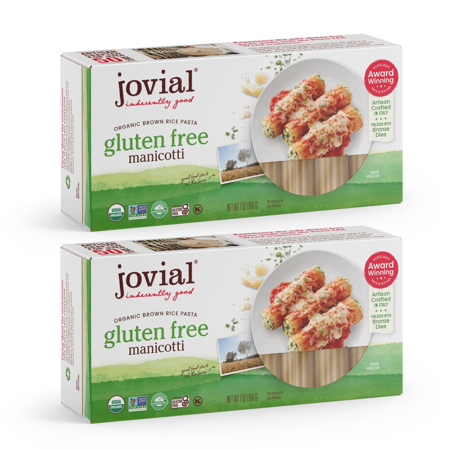 Jovial Whole Grain Brown Rice Manicotti Pasta - Gluten Free, Dairy Free, Organic - 7 Oz, 2 Pack