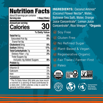 Big Tree Farms Organic Coco Aminos - Liquid Coconut Aminos, Soy-Free Sauce, Low Sodium, Soy Alternative, Gluten Free, Kosher, Marinade & Sauce, Non-Gmo - Ponzu, 10 Fl Oz (Pack Of 2)