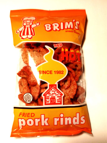 Brims Red Hot Flavored Fried Pork Rinds (2 Pack) 2.6 oz bag each