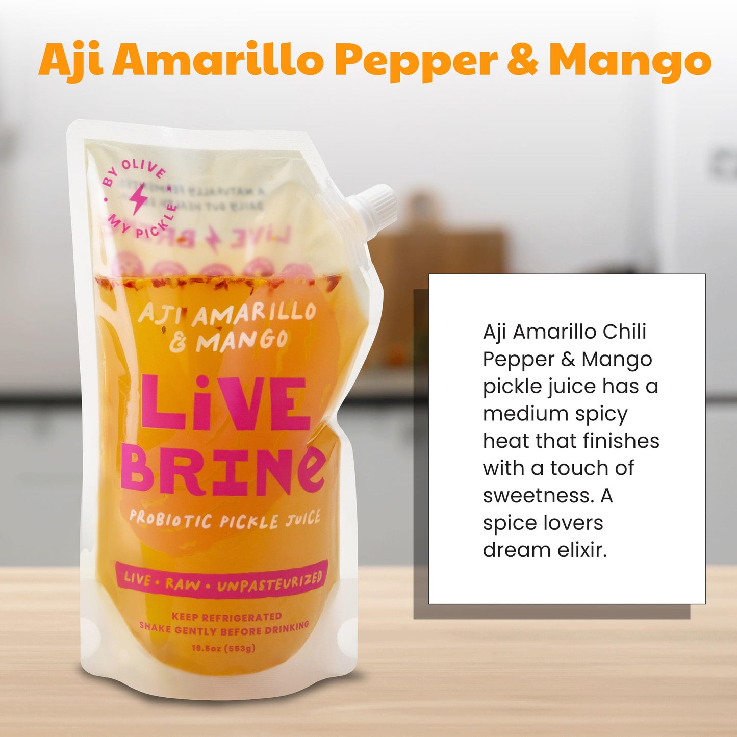 Olive My Pickle Probiotic Pickle Juice - 234 Ounces | 12 Pack Bundle Of Livebrine Aji Amarillo & Mango Pickle Juice With Natural