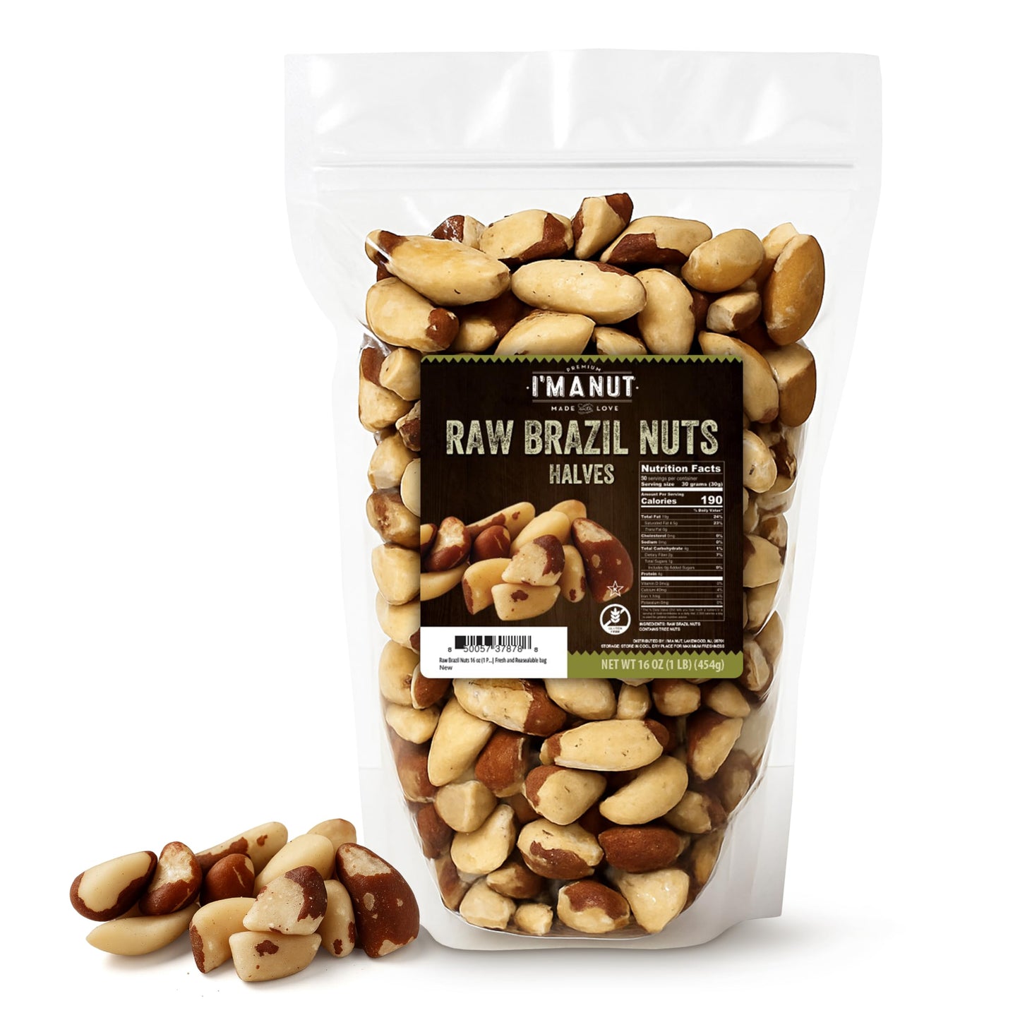 Im A Nut Brazil Nuts  Broken  16Oz (1 Lb) Distinct | Non Gmo Batch Tested Gluten & Peanut Free Vegan Keto Friendly Large  Fresh Resealable Bag