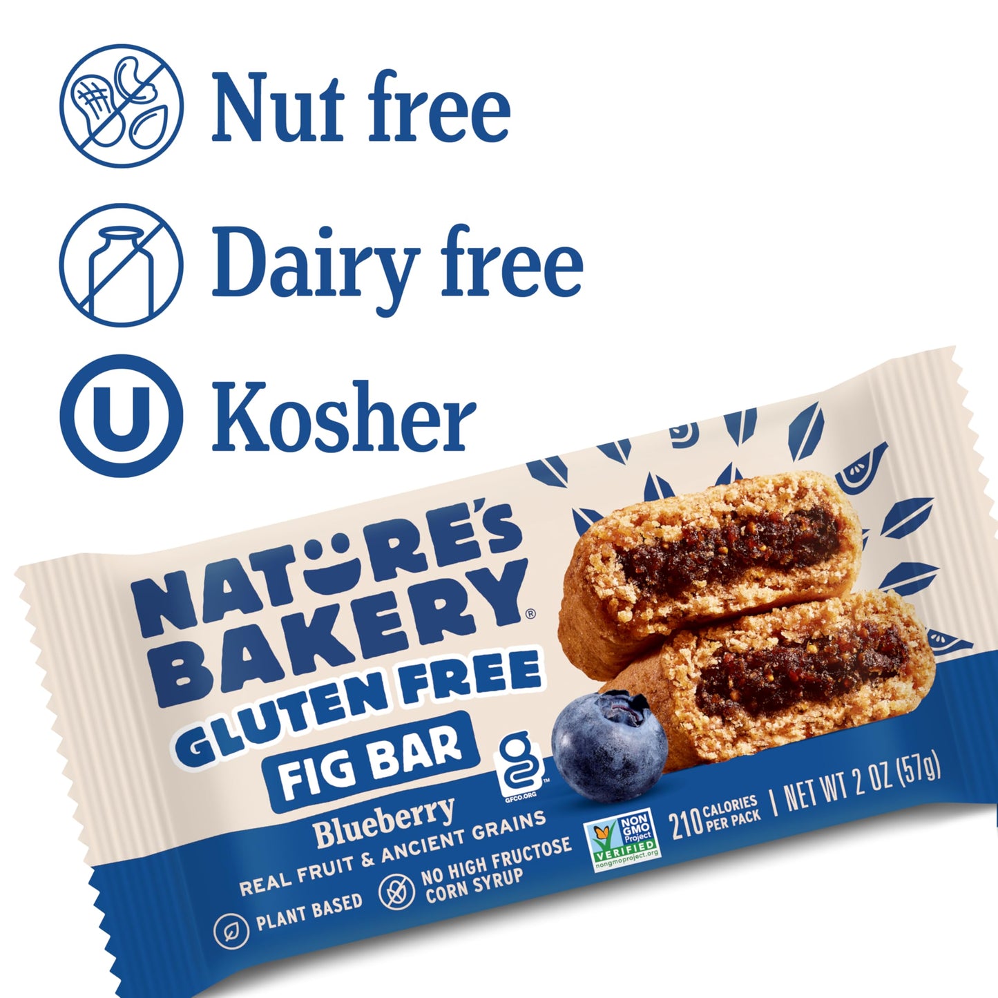 Nature s Bakery Gluten Free Fig Bars, Blueberry, 1- 12 Count Box of 2oz Twin Packs (12 Packs), Vegan Snacks, Non-GMO