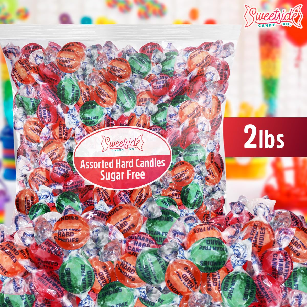SWEETSIDE CANDY CO. Sugar Free Hard Candy - Assorted Flavors, 2lb Pack, Individually Wrapped for Parties, Office  , and Gift Assortments