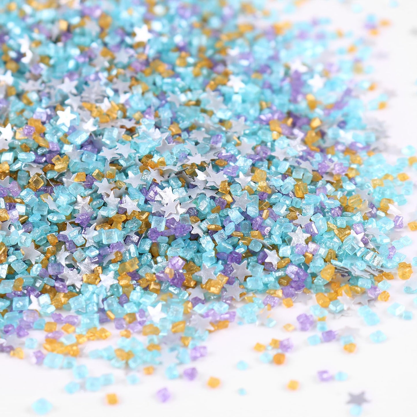 Sanding Sugar Edible Silver Glitter Stars Mix, Edible Blue&Purple Sugar Sprinkles For Cake Decorating, Sparkling Edible Sanding