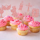 Gyufise 28Pcs God Bless Cupcake Toppers Rose Gold Glitter Girls Baptism Cupcake Toppers Angel Chalice Bible Cross Cake Decoratio
