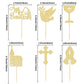 Gyufise Gold Cupcake Toppers, Glitter Cross Angel Dove Decorations, 24Pcs, Paper, Small, God Bless Theme for Baptism & Baby Shower