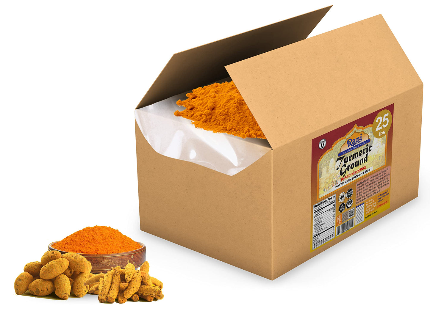 Rani Turmeric (Haldi) Root Powder Spice, (High Curcumin Content), 25Lbs (400Oz) 11.36Kg ~ Bulk Box ~ All Natural | 100% Pure | V