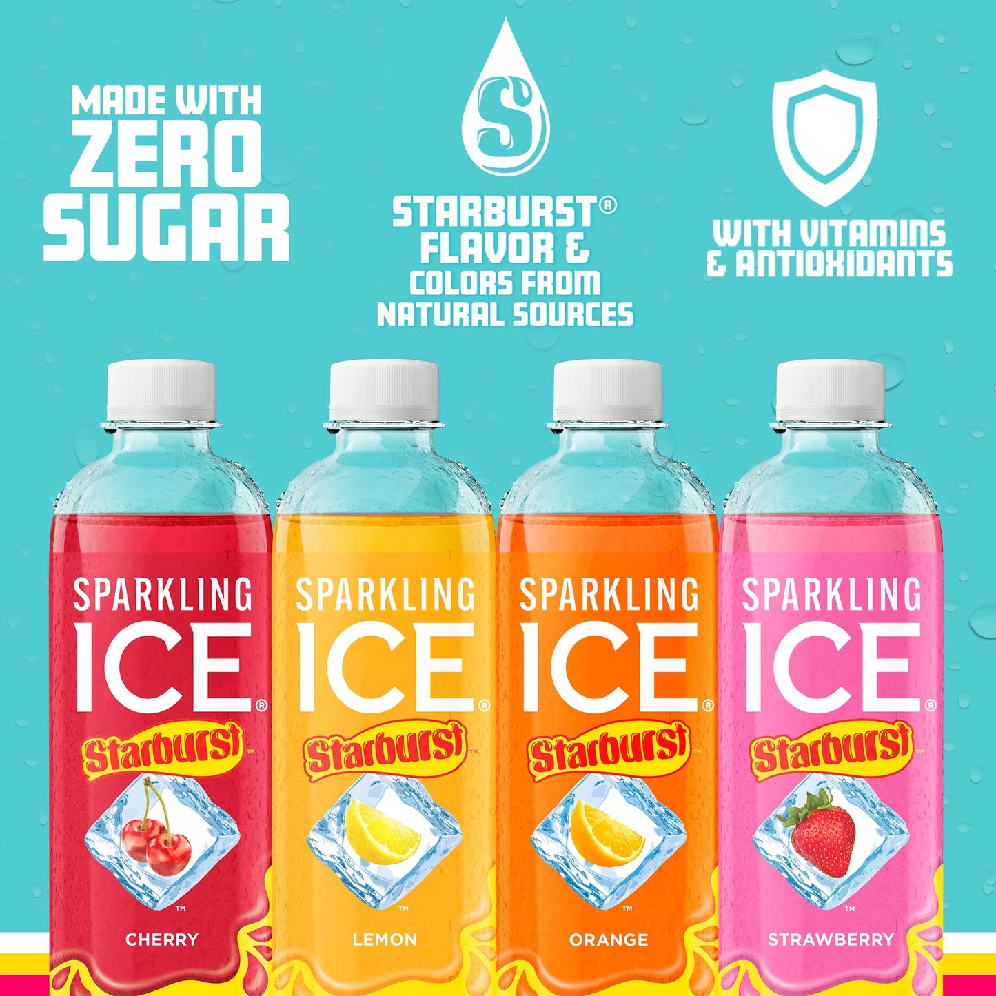 Sparkling Ice STARBURST Variety Pack, Zero Sugar Sparkling Water, 12 Count, 17 Fl Oz (Cherry, Strawberry, Lemon, Orange)