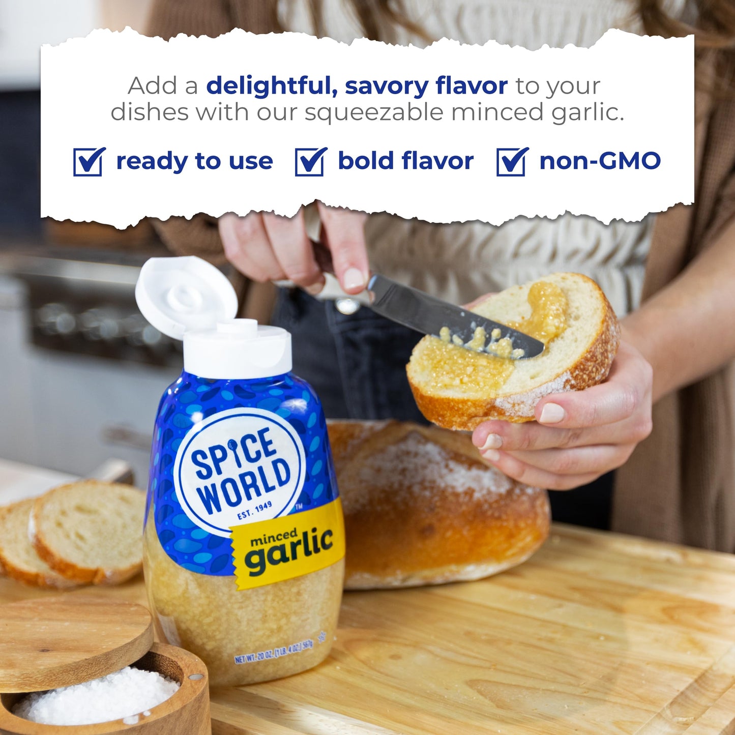 Spice World Squeezable Minced Garlic – 20oz Convenient Container for Easy Cooking – Garlic Flavor