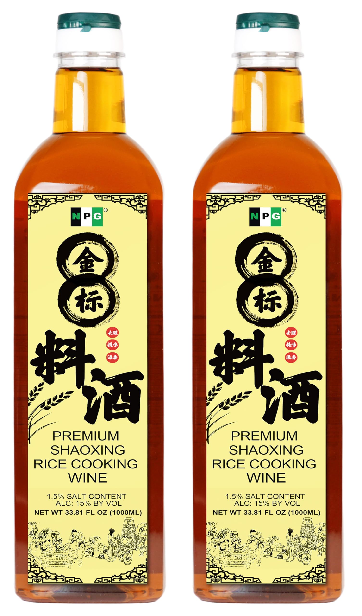 NPG Premium Shaoxing Cooking Wine - Authentic Rice Wine for Asian Cooking, 33.81 Fl Oz (Pack of 2)