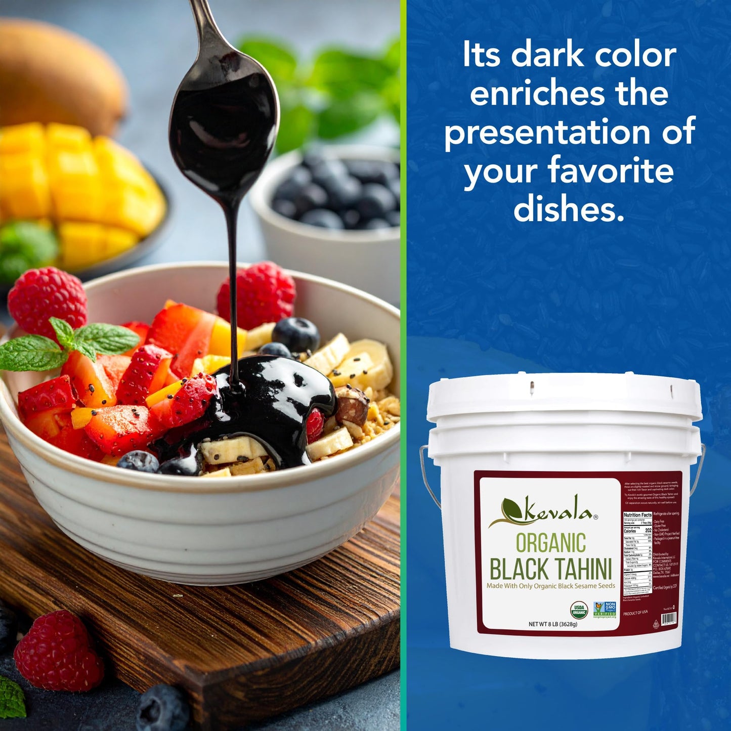 Kevala Organic Black Sesame Tahini Spread - Roasted Black Sesame Seeds - 8 lb