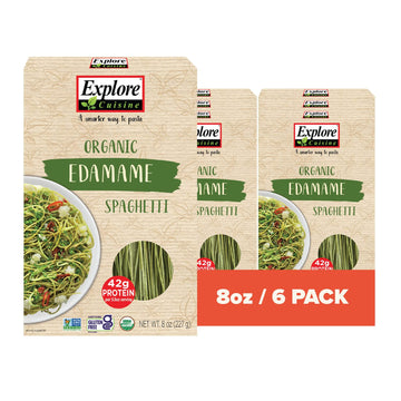 Explore Cuisine Organic Edamame Spaghetti - Pack of 6 (8 oz) - Easy-to-Make Gluten Free Pasta - High in Plant Protein & Fiber - 