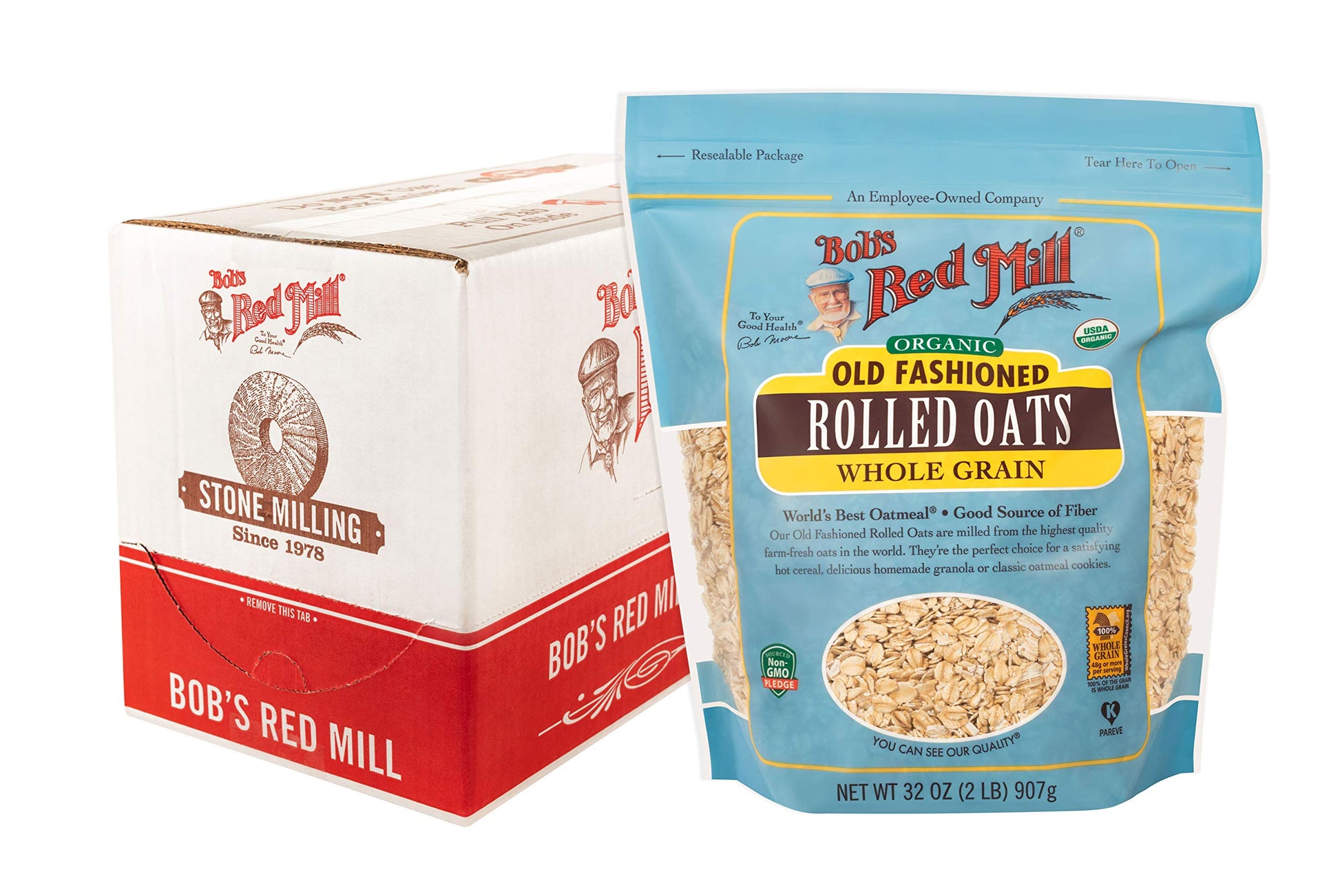 Bob s Red Mill Organic Old Fashioned Rolled Oats, 32oz (Pack of 4) - Non GMO, Whole Grain, Vegan, Kosher
