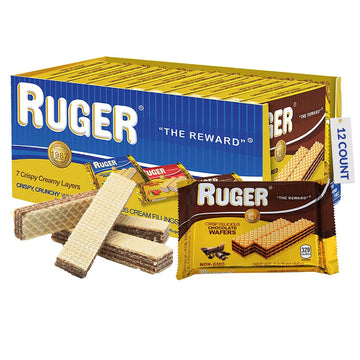 Ruger Wafers Austrian Chocolate Wafers, 2.125 Ounce (Pack of 12) - Crisp, Creamy, Delicious Chocolate   with Natural Ingredients and Extended Shelf Life, Perfect for Snacking, Desserts, and Anytime Indulgence