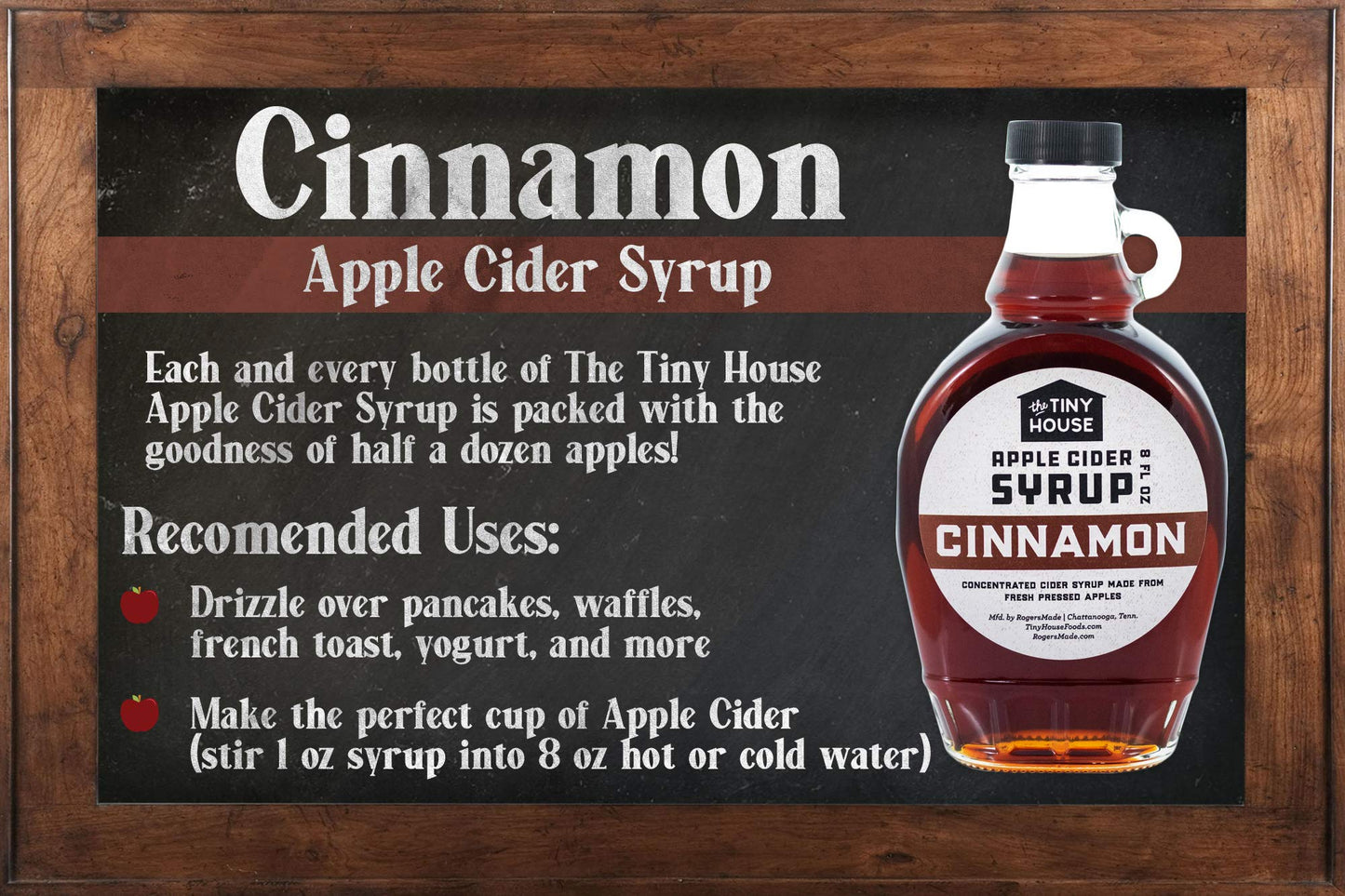 The Tiny House Cinnamon Apple Cider Syrup - 8 Fl Oz, Handmade from Fresh Pressed Apples, Breakfast & Pancake Syrup, Made in the USA