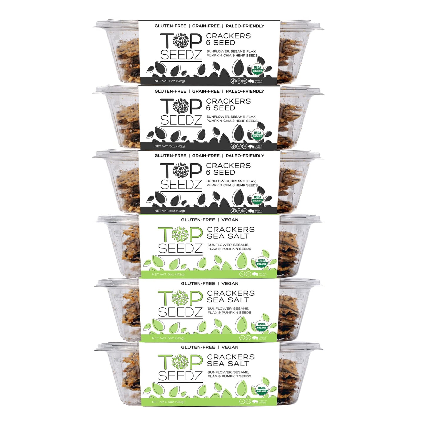 Top Seedz Organic Gluten Free Sea Salt & 6 Seed Crackers, 5 Ounce (Pack of 6), Healthy Vegan Snack