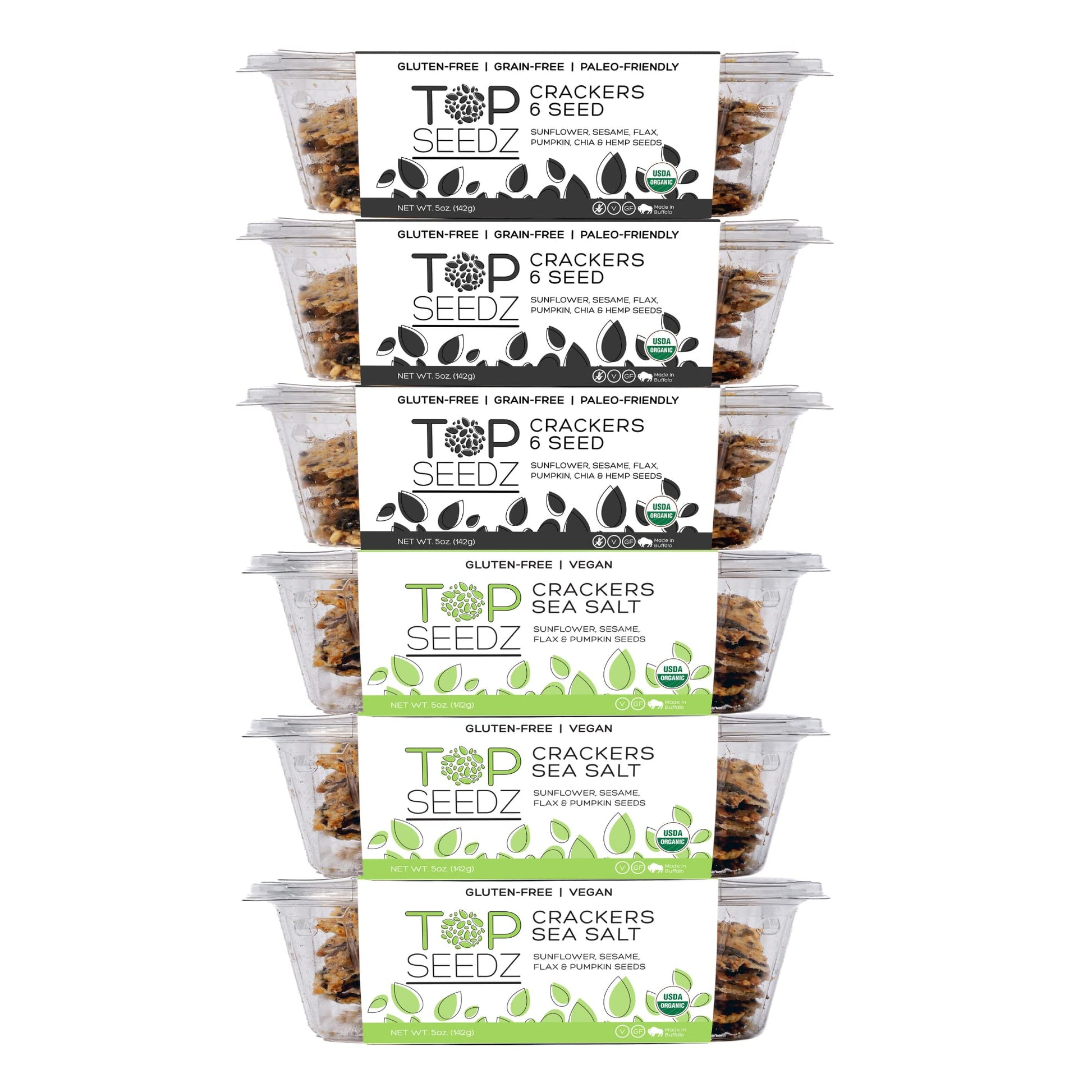Top Seedz Organic Gluten Free Sea Salt & 6 Seed Crackers, 5 Ounce (Pack of 6), Healthy Vegan Snack