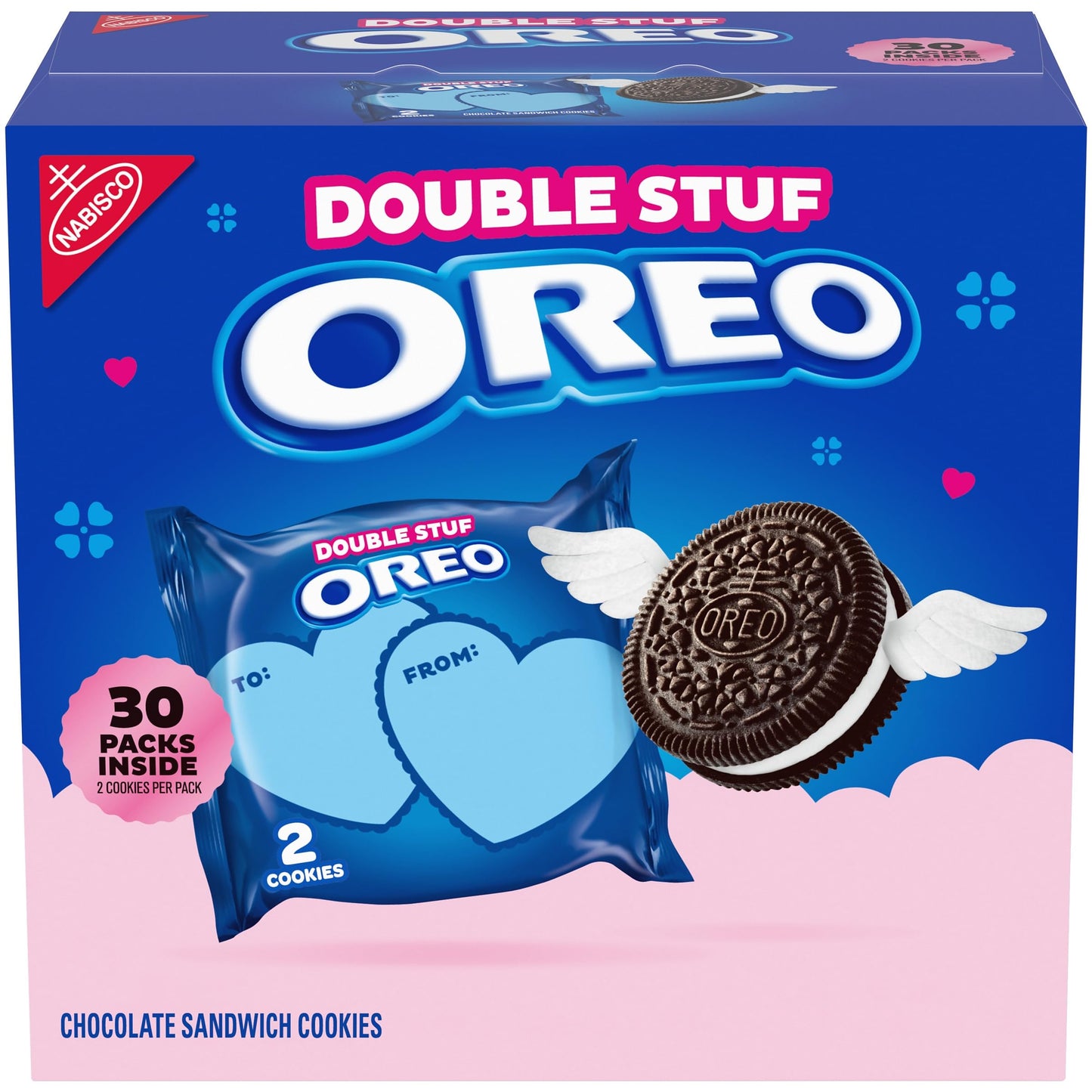 OREO Double Stuf Valentines Day Chocolate Sandwich Cookies, Valentine Exchange Cookies, 30 2-Count Snack Packs