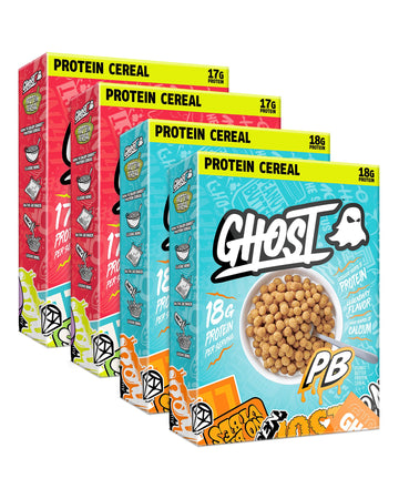 Ghost Protein Cereal, Variety Pack In Marshmallow With Lucky Charms Marshmallows & Peanut Butter (4-Pack) - 17G Protein & Good S