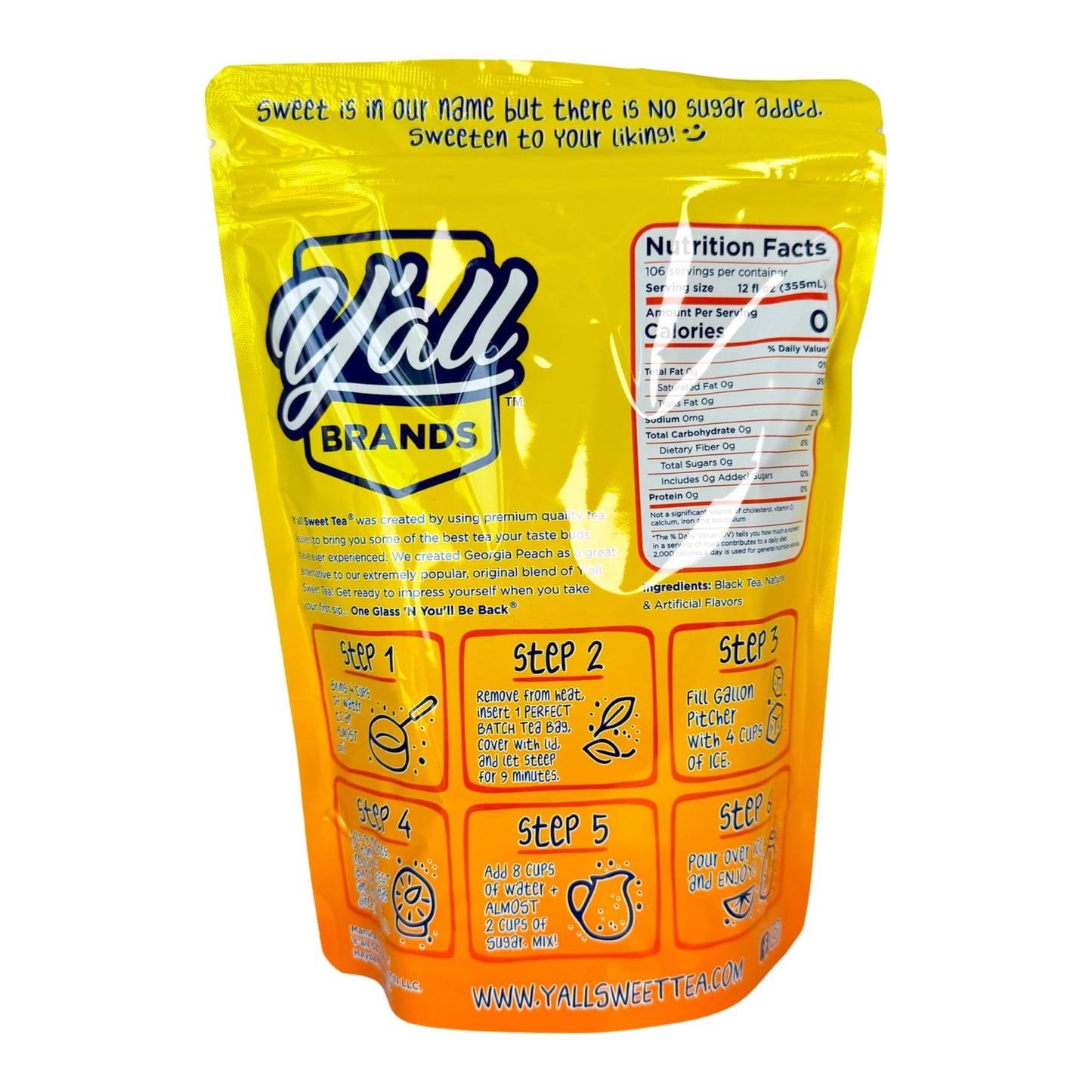 Yall Sweet Tea Peach Flavored Iced Tea Bags - 1 Gallon Size, 10 Bags Per Pack, Caffeinated, Quick Brew Southern Sweet Tea