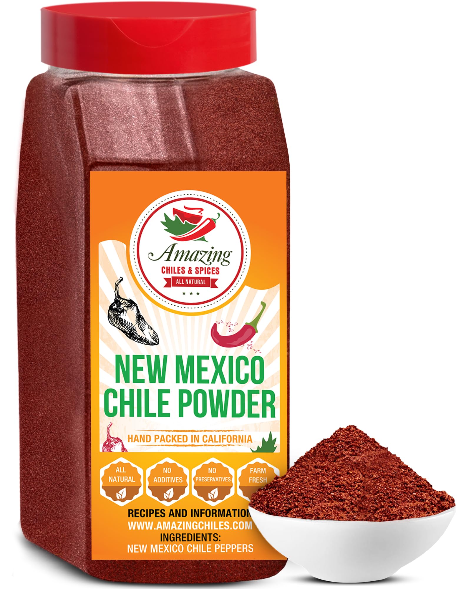 New Mexico Chili Powder 1 Lb (16Oz) - Natural And Top-Grade. Use For Stews  Soups  Meat Rubs  Salsa  Enchiladas And More. Moderate Heat. By Amazing Chiles & Spices