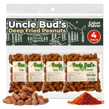 Uncle Bud's Deep Fried Cajun Peanuts in the Shell (4-Pack) | Hot and Spicy Peanuts, Shareable Snacks for Family & Friends, In Sh
