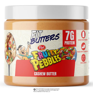 Fit Butters Fruity PEBBLES Cashew Butter - Added Protein and Coconut Oil, Low Carb, Low Sugar, Complete Protein Dessert Flavored