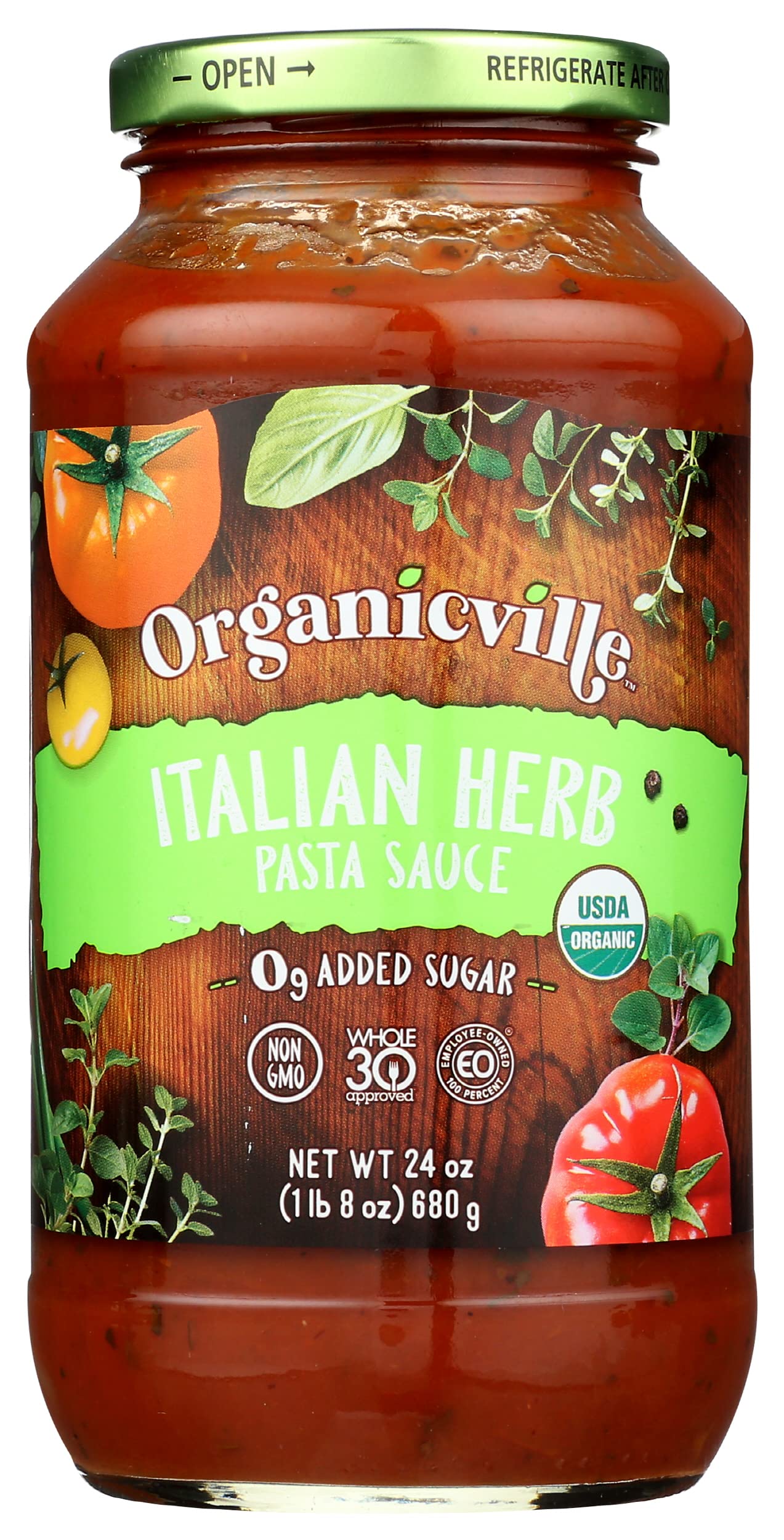Organicville Italian Herb Pasta Sauce, Gluten Free, Non GMO, 24 Ounces (Pack Of 6)