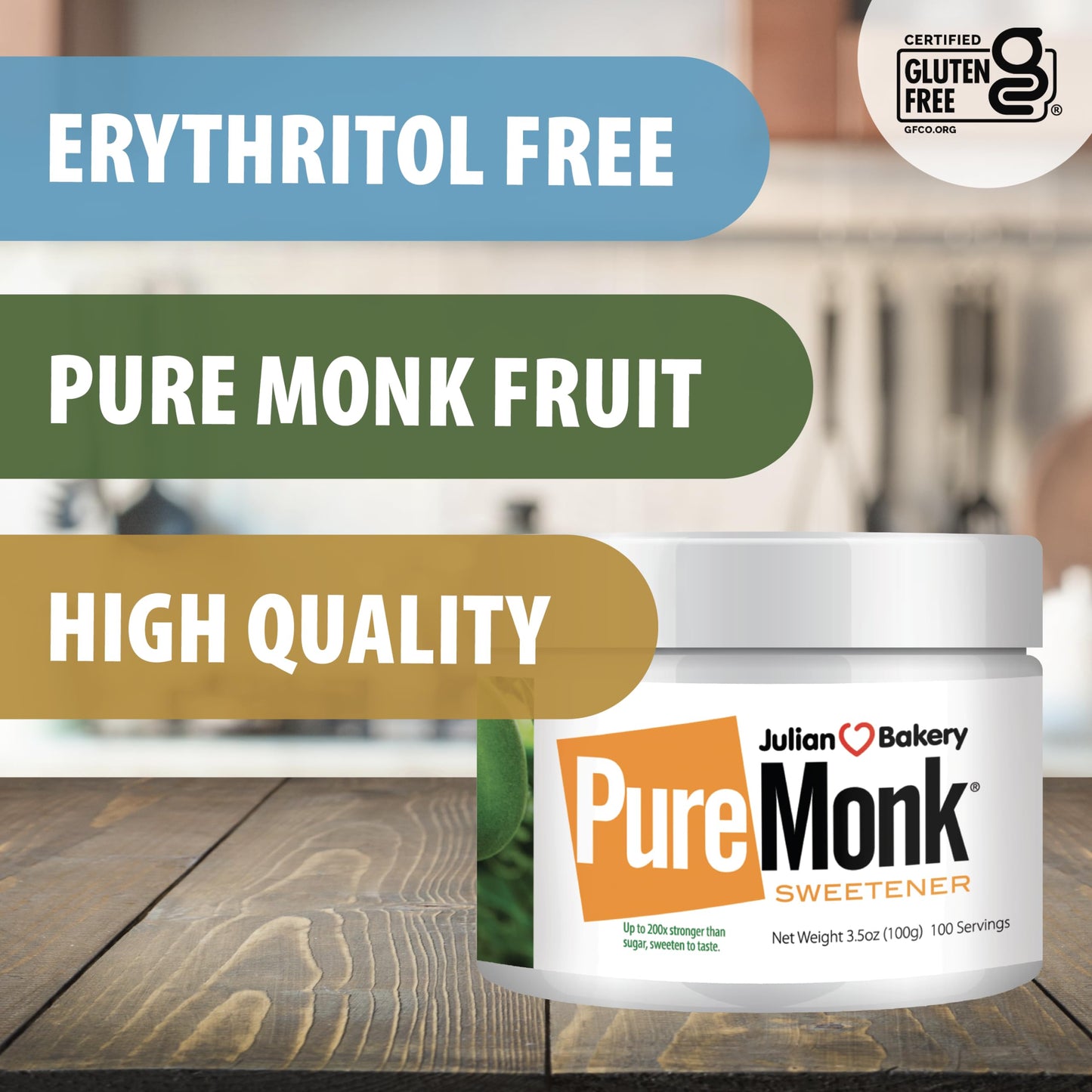 Julian Bakery Pure Monk | v25% Monk Fruit Extract | Sweetener | Sugar Free | 3.5oz | 100 Servings