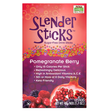 Now Foods, Slender Sticks, Pomegranate Berry, 15 Calories Per Stick, Refreshingly Delicious, With Antioxidant Vitamins A,C, E, 1