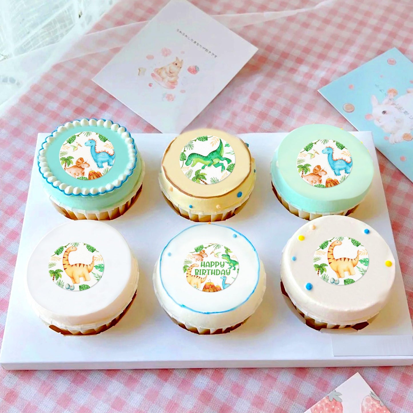 Cyodoos 40 Pcs Edible Dinosaur Cupcake Toppers Wafer Paper Dinosaur Baby Dinosaur Cupcake Drink Topper Children'S Birthday Party