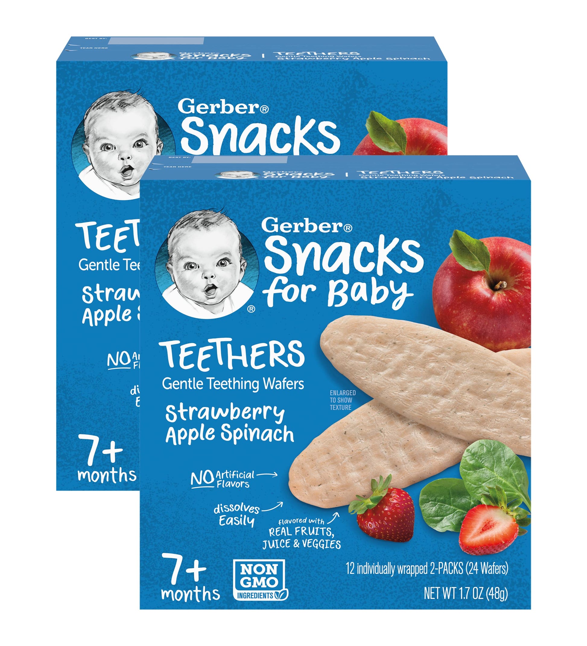 Gerber Snacks For Baby Teethers, Strawberry Apple Spinach, Gentle Teething Wafers, Non-Gmo Ingredients, 12 Individually Wrapped 