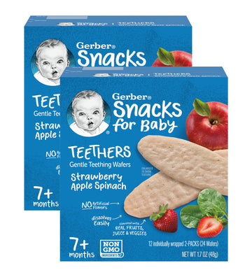 Gerber Snacks For Baby Teethers, Strawberry Apple Spinach, Gentle Teething Wafers, Non-Gmo Ingredients, 12 Individually Wrapped 