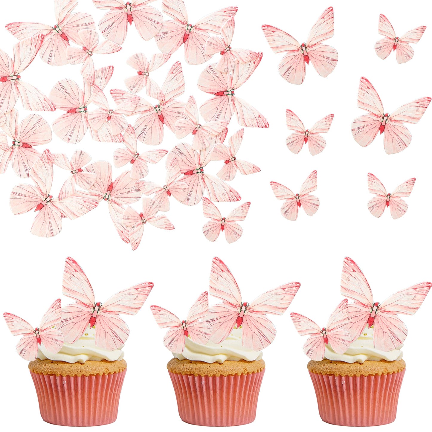 Ephlyn 72Pcs Edible Butterflies For Cake Decorating Pink Butterfly Cake Decorations Pink Butterflies Cupcake Toppers For Wedding Birthday Anniversary Flower Themed Party Supplies