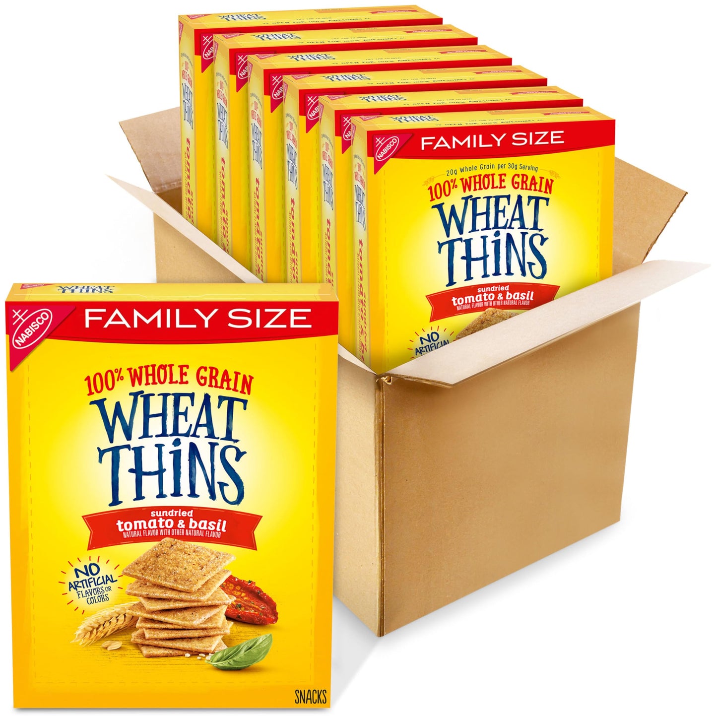 Wheat Thins Sundried Tomato & Basil Whole Grain Wheat Crackers, Family Size, 6 -13 Oz Boxes
